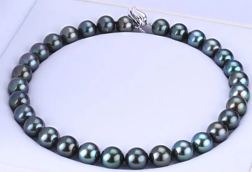 free shipping stunning gorgeous AAA 10 -11mm peacock green pearl necklace 