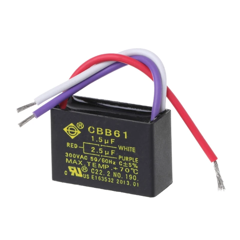 Black CBB61 1.5uF+2.5uF 3 Wires AC 250V 50/60Hz Capacitor For Ceiling Fan