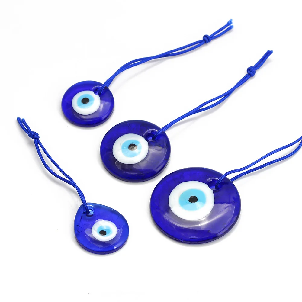 Lucky Eye Water Drop Round Glass Blue Turkish Evil Eye Pendant Wall Hanging Decorations for Home Living Room Car Keyring BE197