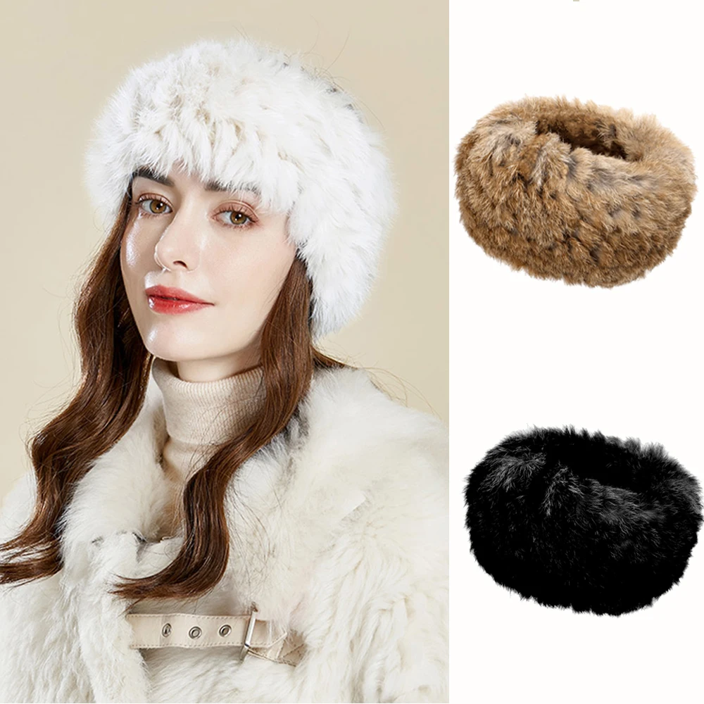 100% Rabbit Fur Accessories Heavy Snow Outdoor Women\'s Hair Band Cold-Proof Headband Winter Women\'s Accessories FS006