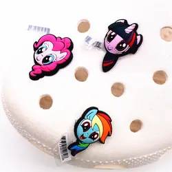 Drop Shipping Cartoon Shoe Charms Accessories Pink Blue Purple Cute Horse PVC Sandals Buckle Decoration fit Party Kids Gifts