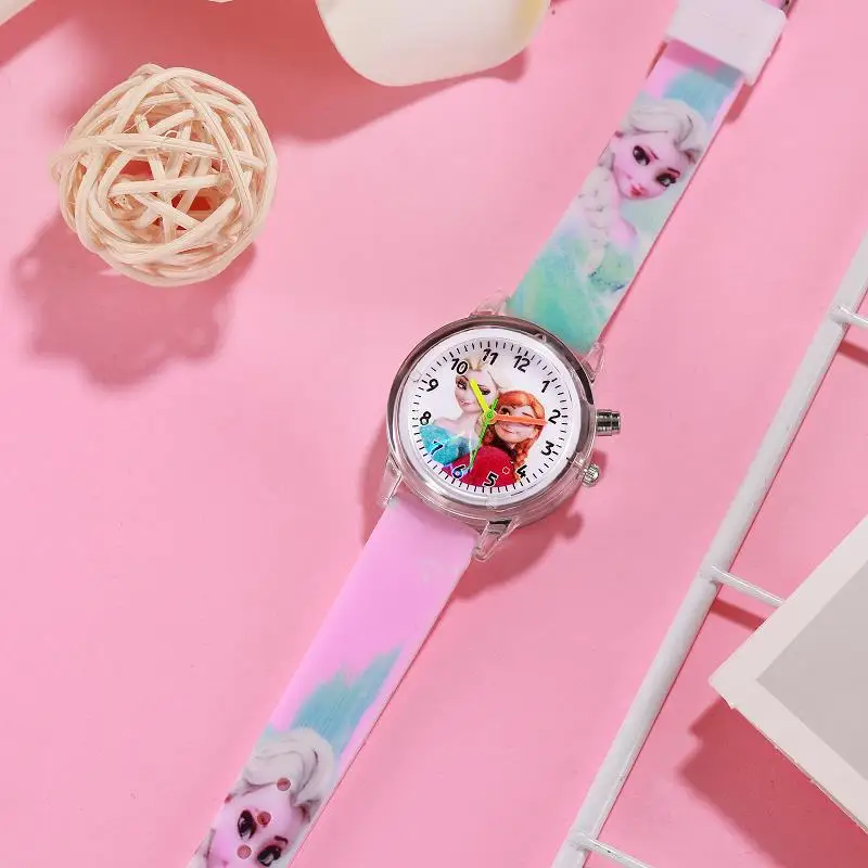 Frozen Princess Elsa Children Cartoon Watches Spiderman Colorful Light Source Boys Watch Girls Kids Party Gift Clock Wristwatch