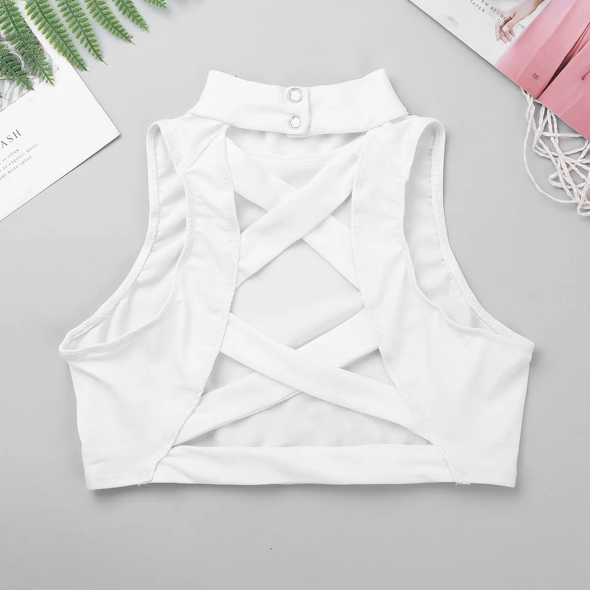 Kids Teens Sleeveless Strappy Dance Crop Top Girls Ballet Workout Gymnastics Tank Tops Children Practice Stage Dance Costumes