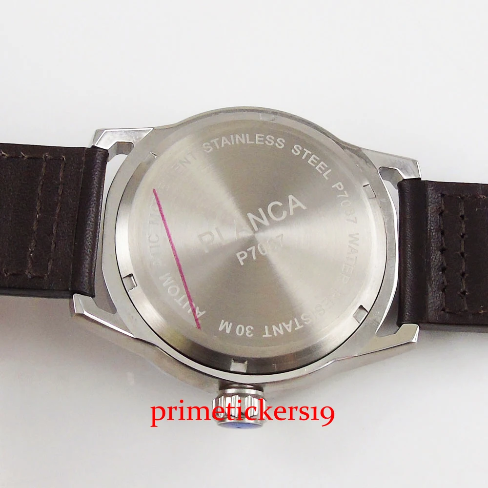 42mm fashion black dial orange marks date indicator leather strap stainless steel automatic men\'s watch