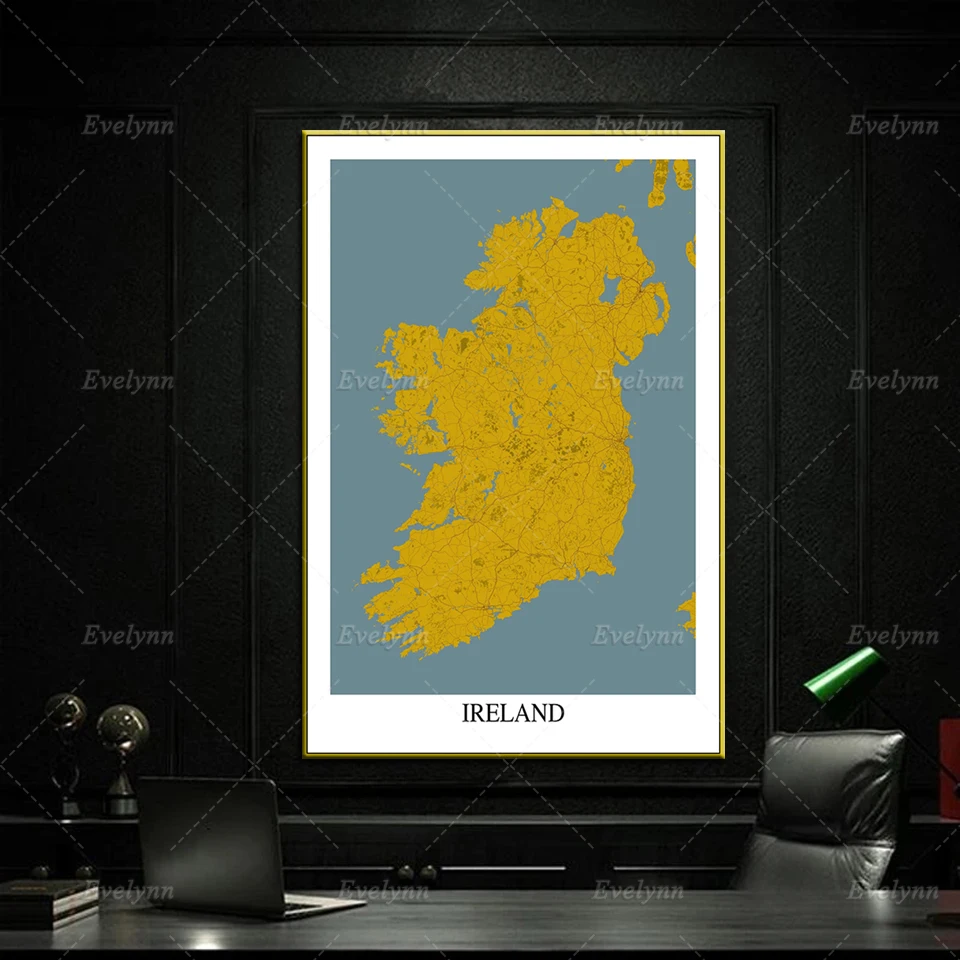 Nordic Poster Ireland Yellow Blue Map Art Print Wall Art Canvas Painting Hd Modular Picture For Living Room Homedecor Frame Gift