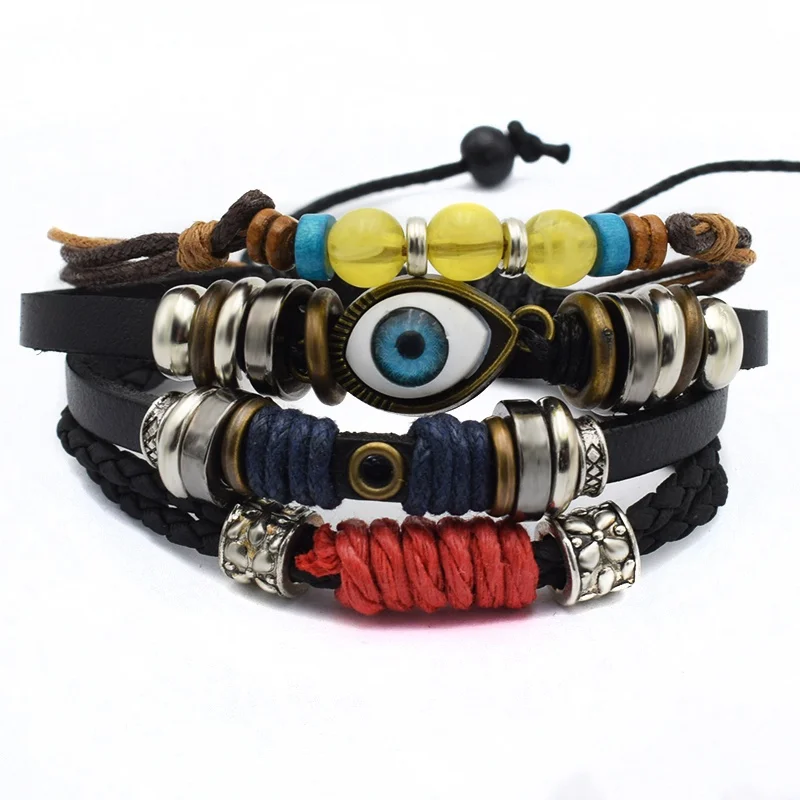 Vintage Multi-layer Bead Leaf Charm Leather Bracelet Men Fashion Braided Handmade Star Rope Wrap Bracelets & Bangles Male Gift