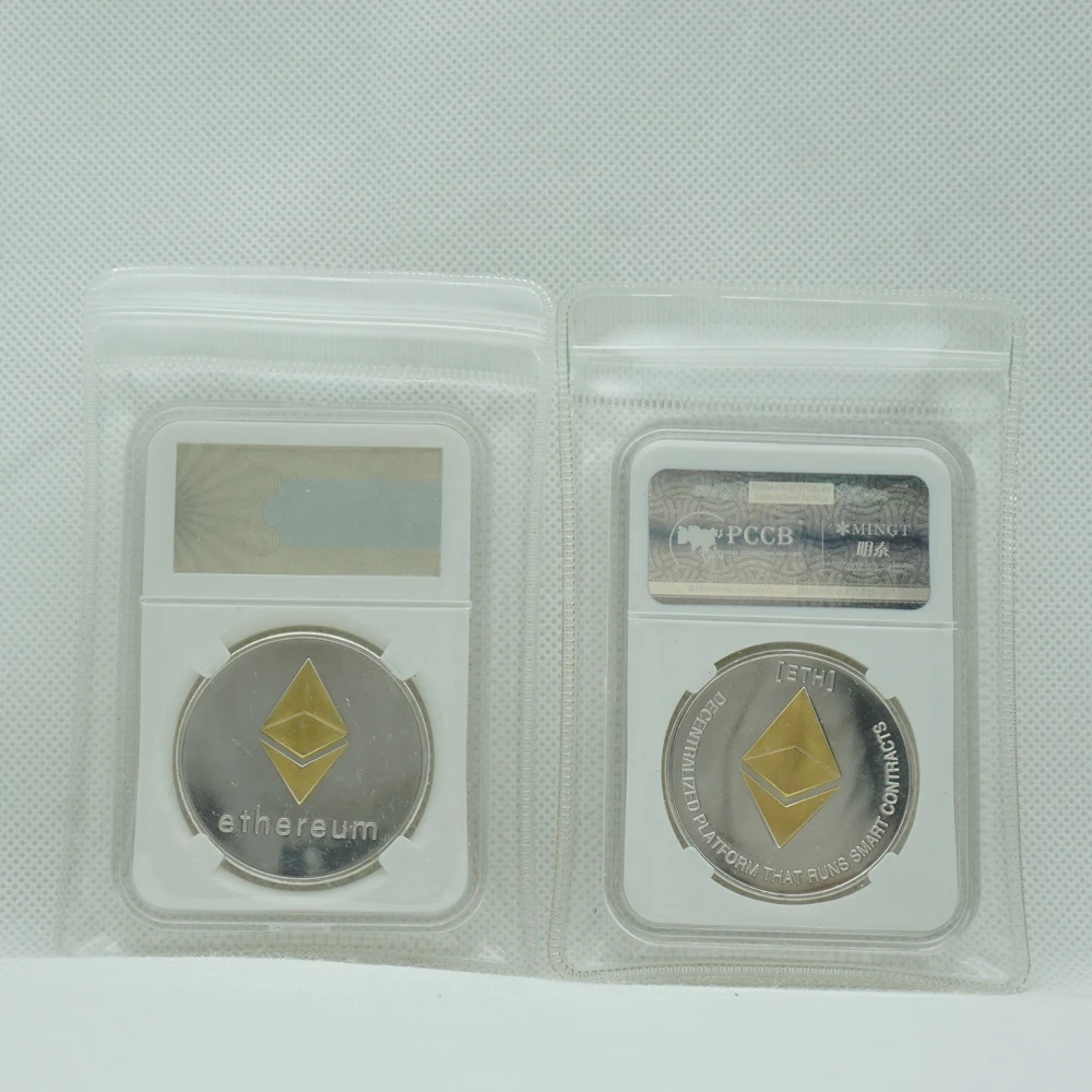 PCCB Acrylic Box Ethereum Commemorative Collection Virtual Coin Ether Bitcoin Ripple ETH Gold Silver Badge Souvenirs Crafts