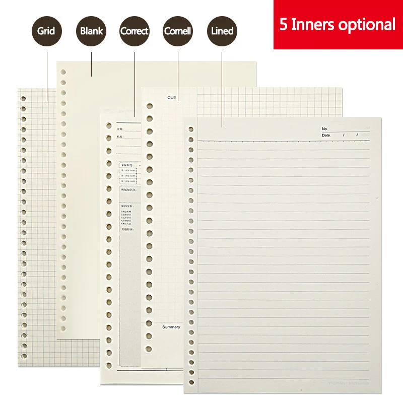 A5 B5 Line Grid 20Holes Loose-Leaf Notebook Refill Spiral Binder Paper Index Inside Page Dot Grid Blank Connell Stationery