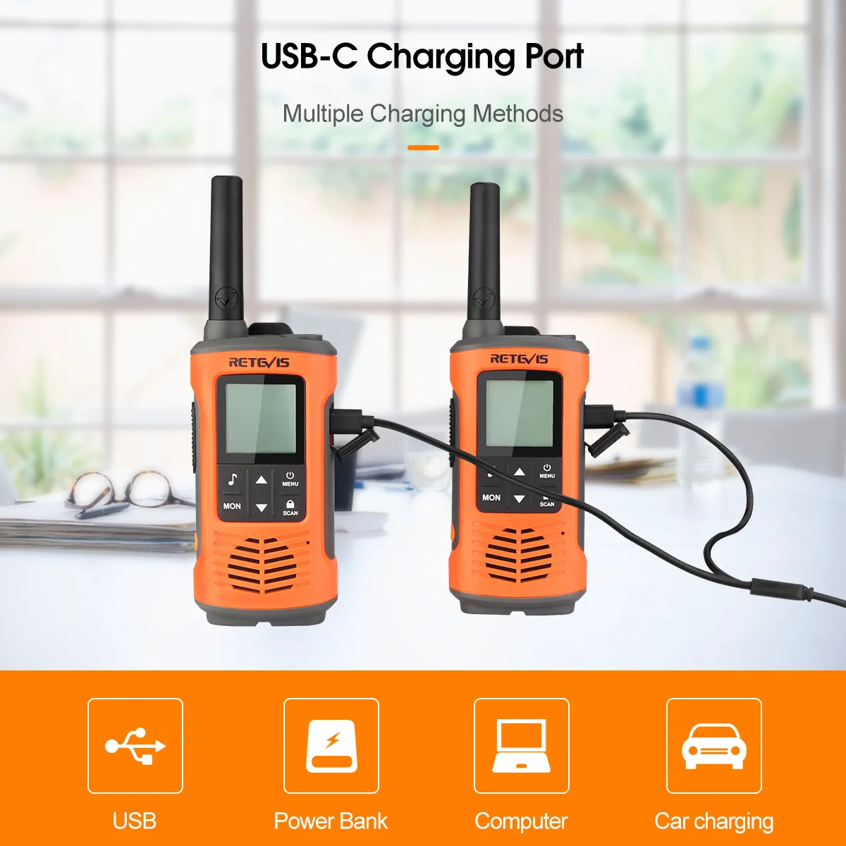 Retevis RT45P IP67 Wasserdichtes Walkie-Talkie 2 Stück Wiederaufladbares Zwei-Wege-Funkgerät PMR446 Lizenzfreies Typ-C für Camping und Wandern – Detail 6