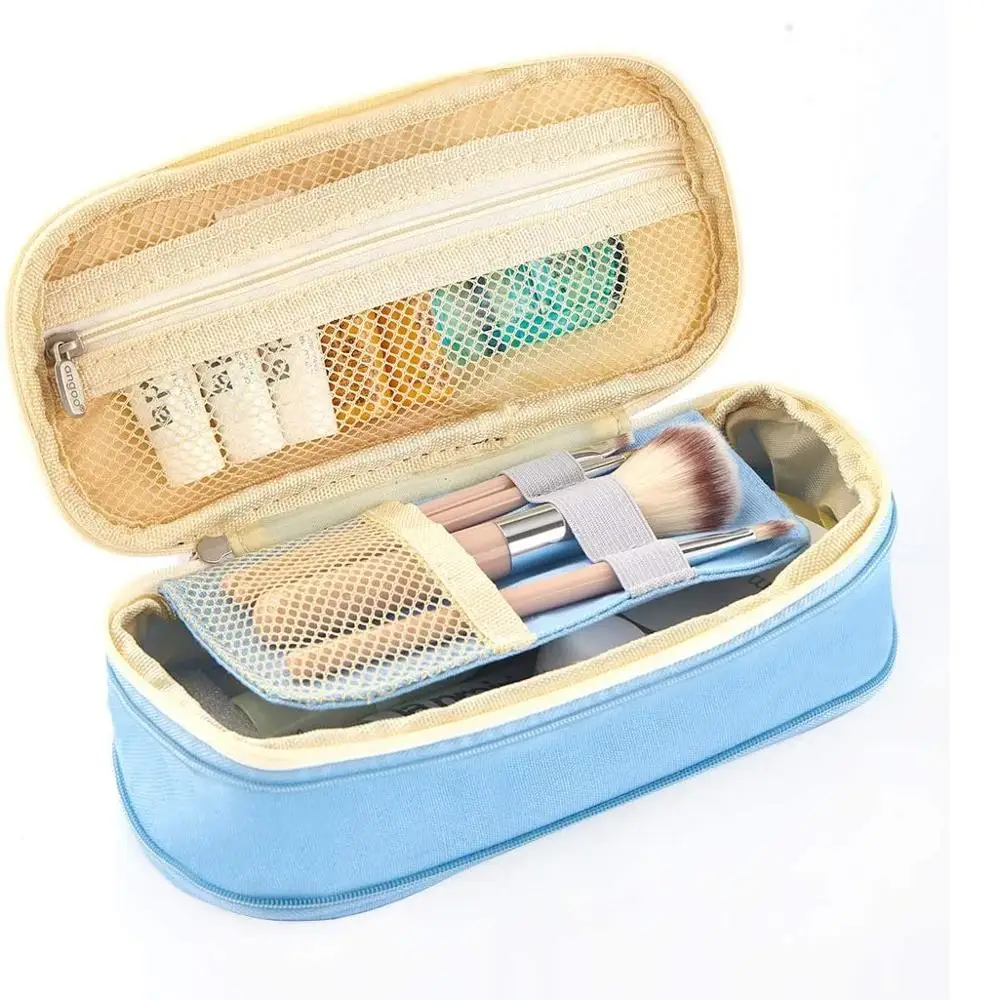 Angoo Color Pocket Pen Pencil Case Fold Canvas Stationery Storage Bag Organizer for Cosmetic Travel Student A6449