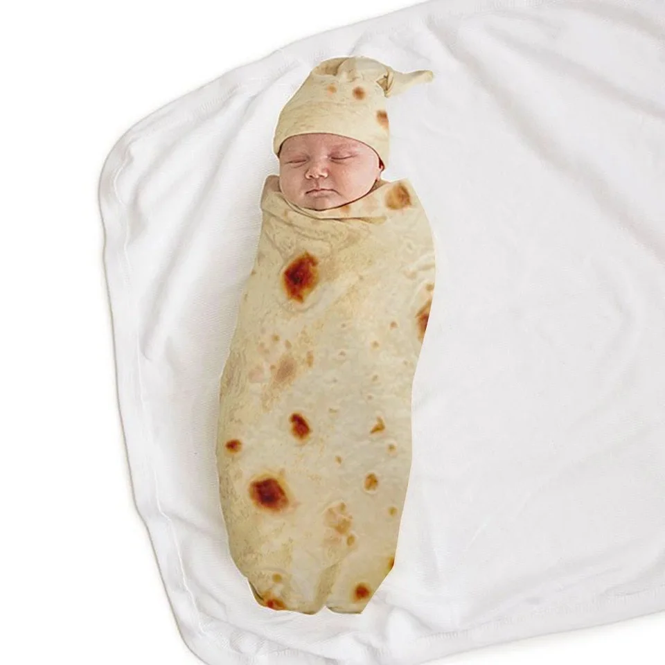 BBP Cute Tortilla Baby Blanket Burrito Warm Flannel Blanket Soft Sleep Wear Swaddle Wrap Hat Set Toddler Robes Custom Ouffit