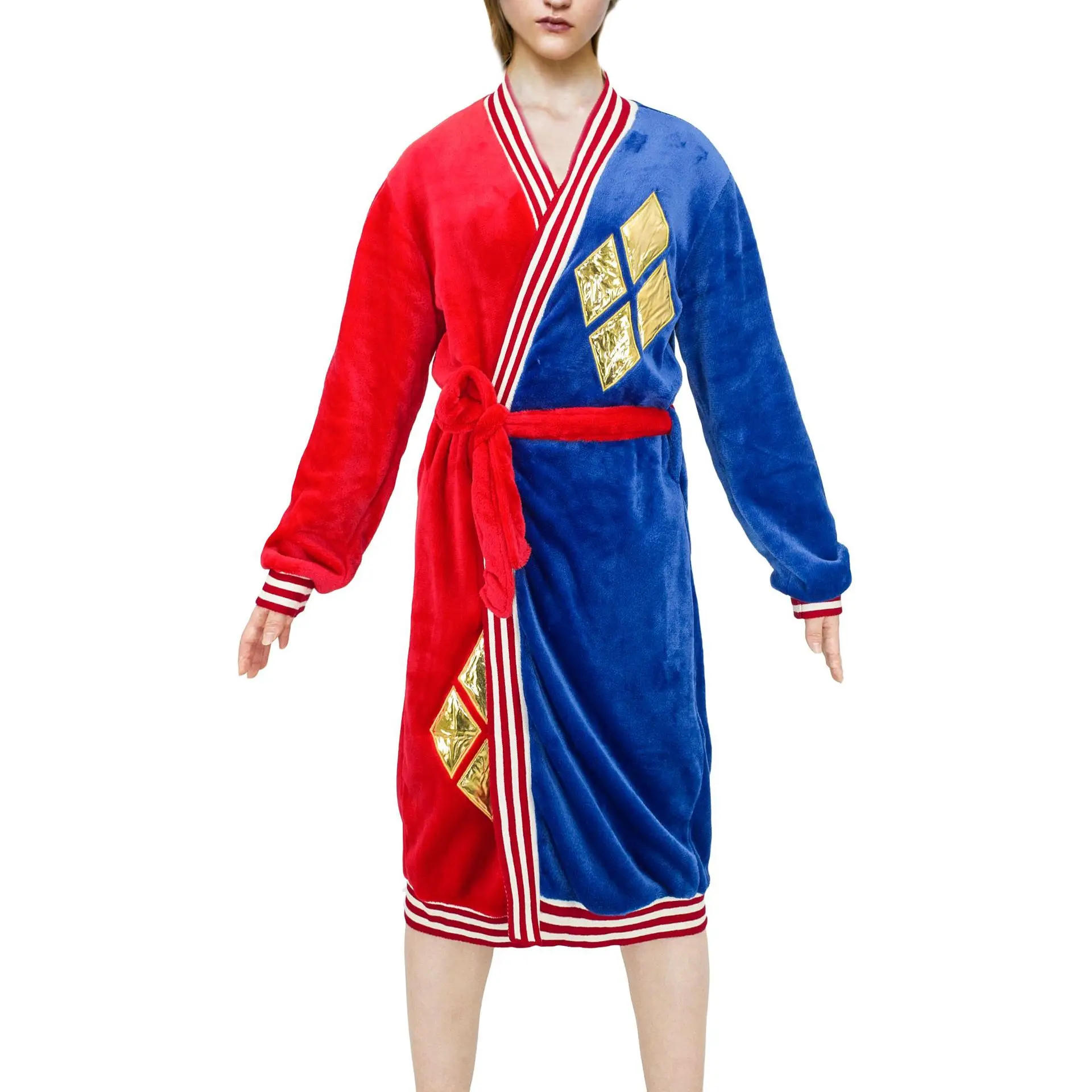 Film superhero harleen quinzel cosplay costume fall and winter flannel bathrobe pajamas for men and women