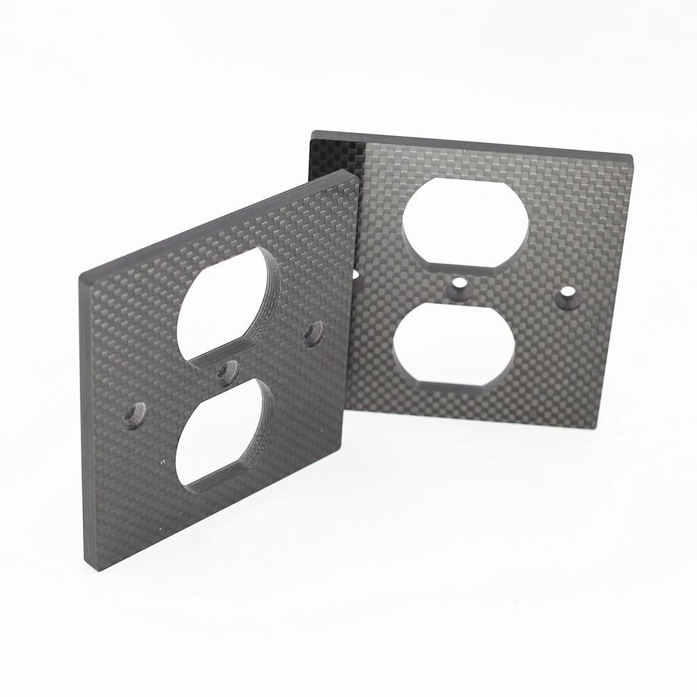 2Pieces Carbon fiber US Socket AC Power Duple Receptacle Cover Outlet Wall Plate Panel 8.5x8.5cm