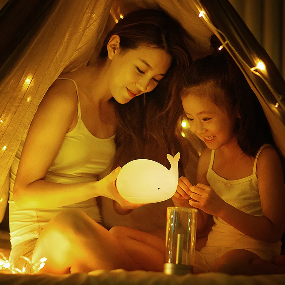 Luz Nocturna LED de ballena de dibujos animados con Sensor táctil, lámpara colorida para dormir, lámpara de silicona recargable por USB, regalo para