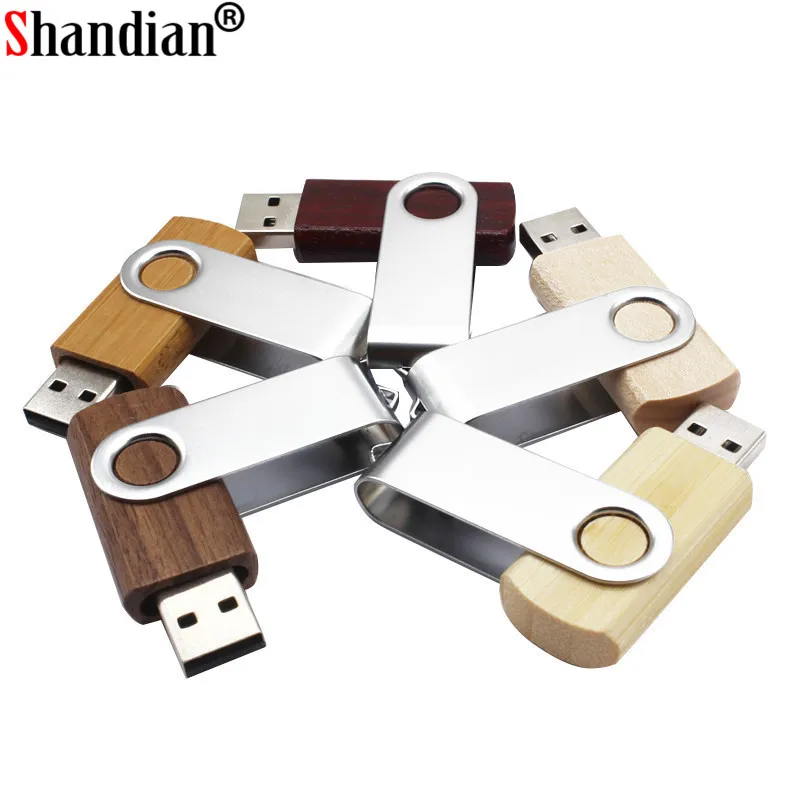 

SHANGDIAN Rotating wood USB flash drive 2.0 4GB16GB 32GB 64GB Rotatable metal housing Customizable company Logo Business gifts