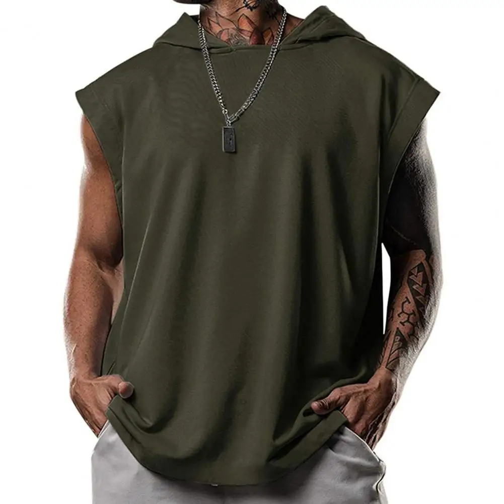 Summer Mens Sleeveless Hoodie T-Shirts Muscle Sweatshirt Cool Hoody Tops Gym Sport Slim Fitness Hooded Sportswer Tees Fashion