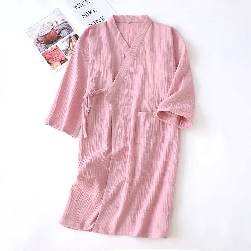 Batas informales de verano para mujer y hombre, pijamas de gasa crepé de algodón, Kimono suelto, albornoz de primavera, ropa de dormir para el hogar, camisón