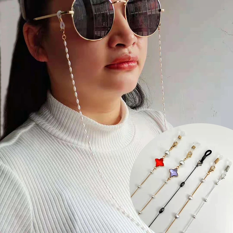 Eyeglass Chain White Plastic Bead Pearl Heart Color Crystal Charm Eyewear Retainer Glasses Holder Strap Women Necklace Gift