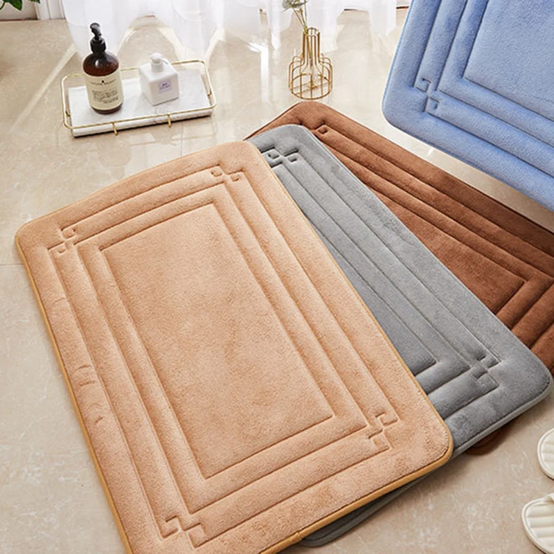 Geometry Embossed Bathroom Bath Mat, Non-Slip Carpets in Wash Basin, Bathtub Side Floor Rug, Shower Room Doormat Memory Foam Pad