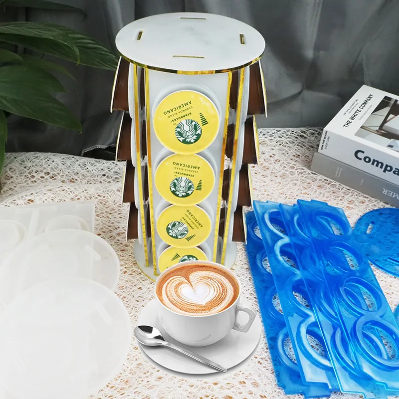 DIY Crystal Silicone Mold Coffee Milk Sugar Capsule Shelf Rotatable Collection Rack Display Set Silicone Mold For Resin