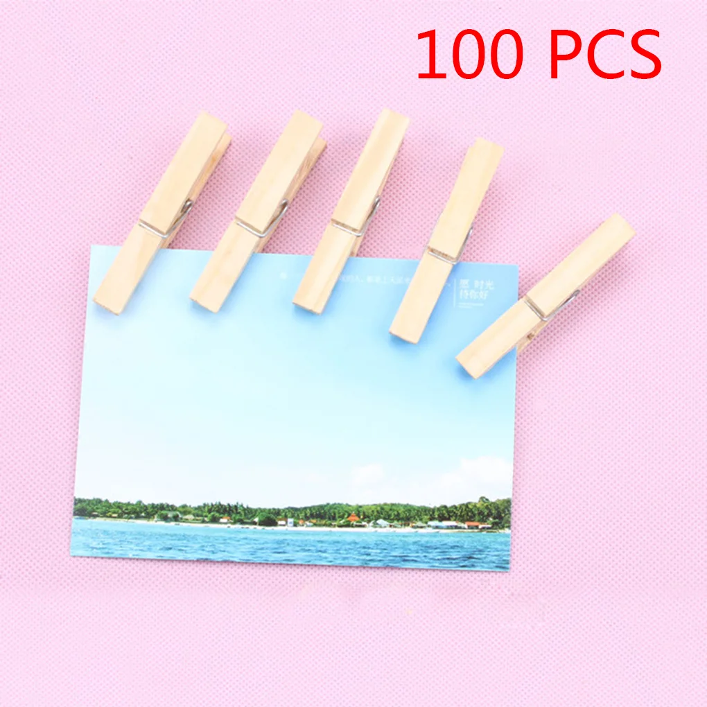 100 pezzi 2.5x0.3cm Mini clip in legno naturale per mollette Decorative foto carte