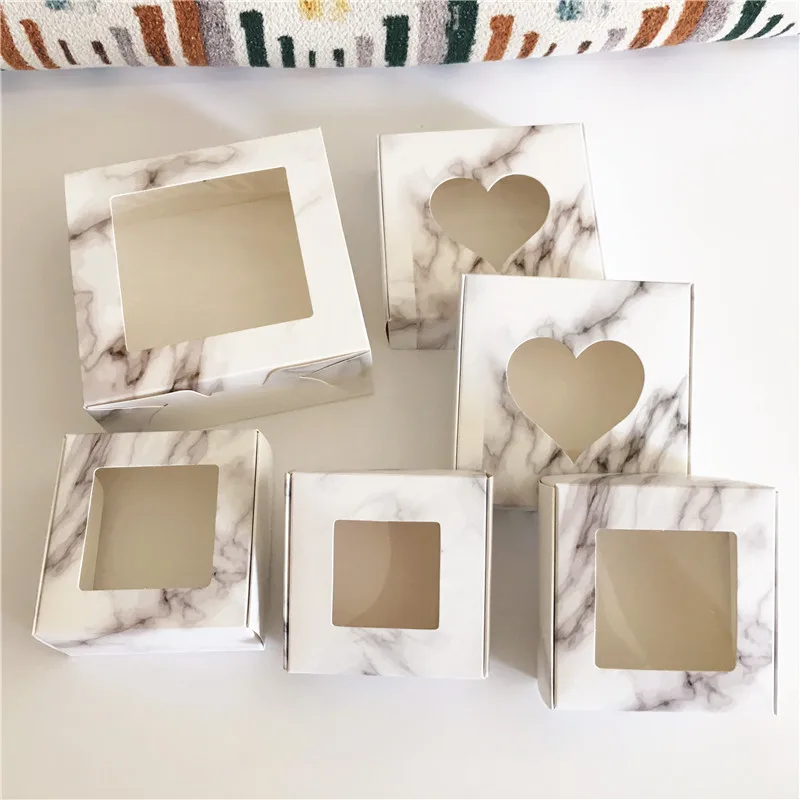 24PCS Marble Style Clear PVC Window Aircraft Handmade Gift Boxes Kraft  packaging box шкатулка для украшений