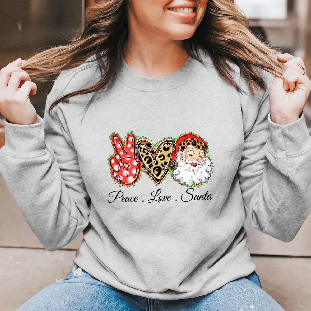 

Peac And Love New Arrival 100%Cotton Women Christmas Sweatshirt Unisex Casual Winter O-Neck Long Sleeve Top New Year Gift