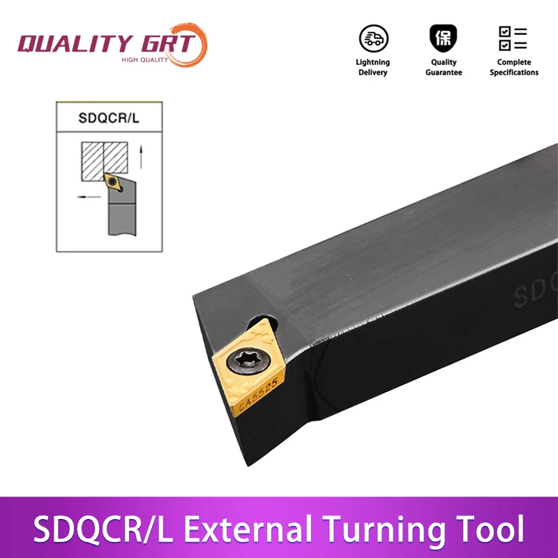 

Q.Grt SDQCR1616H11/SDQCR2020K11/SDQCL2525M11 External Turning Tool Holder Carbide Inserts DCMT CNC Lathe Cutting Tools