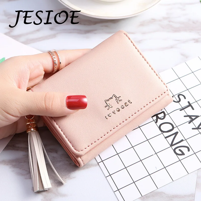 

Female Small Wallets Tassel Lether Purse Ladies Simple Card Holder for Women Fashion Clutch Cute Cat Money Mini Short Wallets