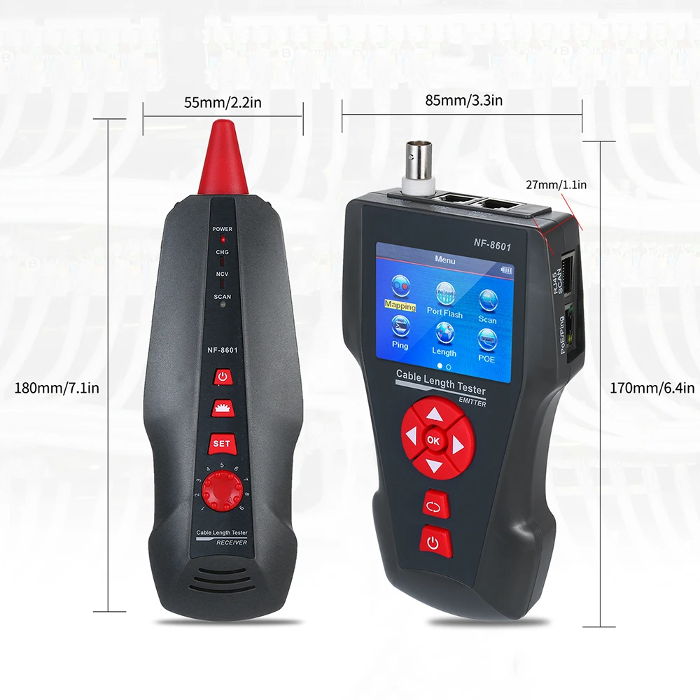 NOYAFA NF-8601W Multipurpose RJ45 Network Cable Tester POE/PING Measure Cable Length With 8pcs Remot Line Network Tracker