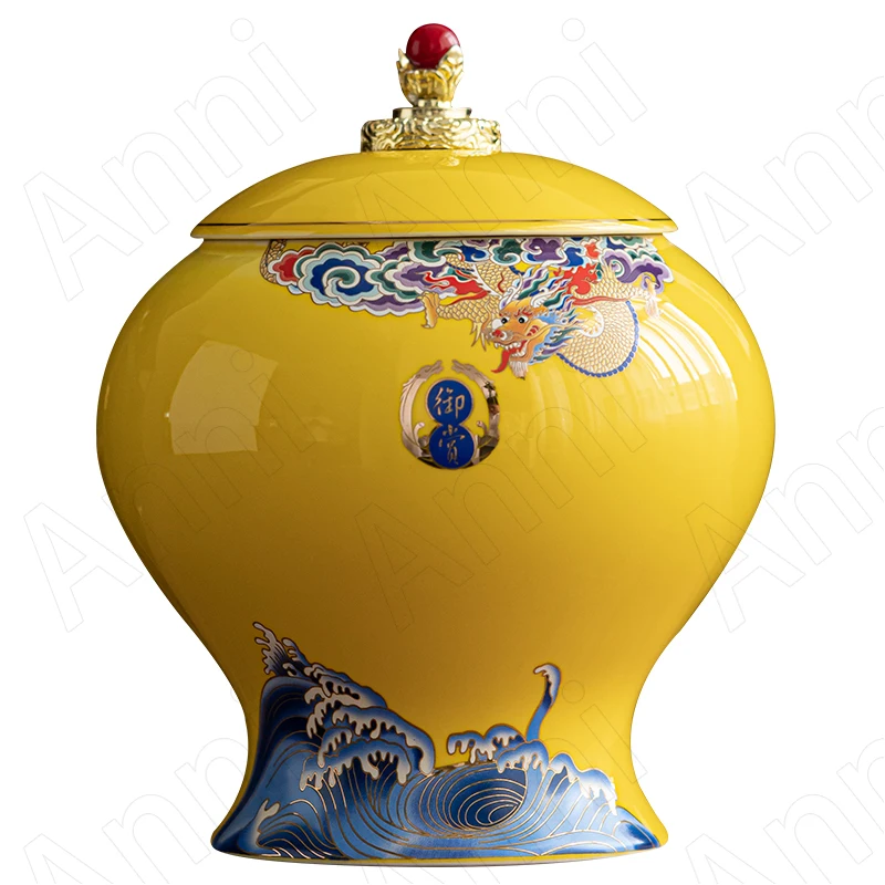 Creativity Court Style Ceramic Tea Container Chinese Vintage Enamel Painted Dragon Pattern Tea Storage Organizer Home Decoration