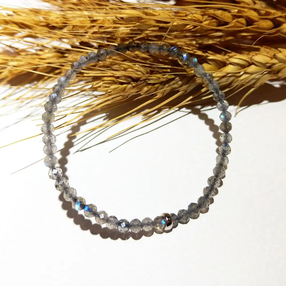 

LiiJi Unique Stretched Boho women Men Bracelet Labradorite 925sterling silver for Leo Scorpio Sagittarius Good for digestion