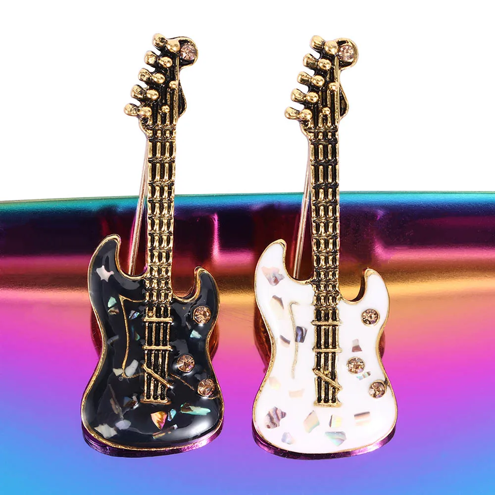 Vintage Mini Guitar Enamel Brooches Punk Rock Creative Musical Instrument Pins Brooches Women Men Clothes Collar Badge Jewelry