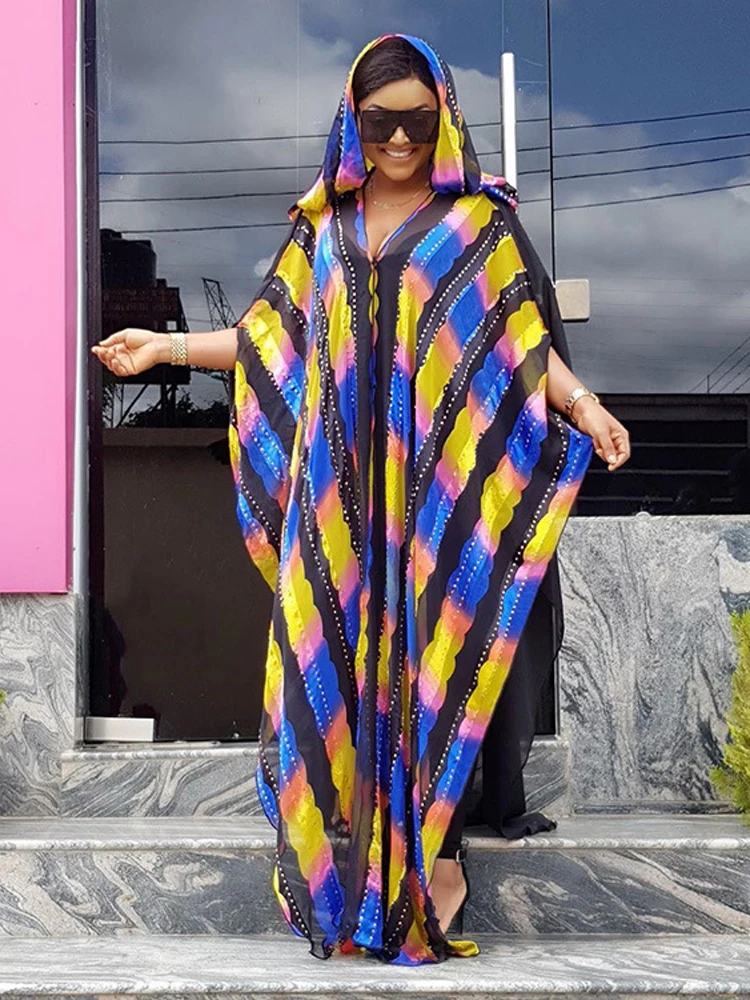 Vestido muçulmano abaya dubai africano 2020, vestido longo feminino estampado e colorido, comprimento 145 cm