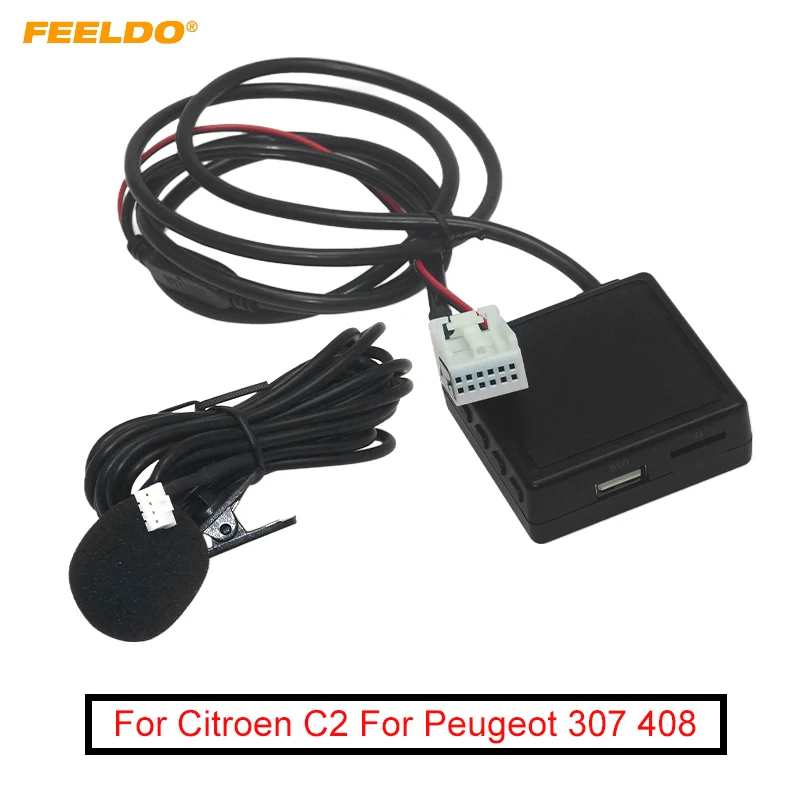 

FEELDO Car Audio Bluetooth 5.0 Module AUX Microphone Cable Adapter For Citroen C2 For Peugeot 307 408 Radio Stereo AUX Adapter