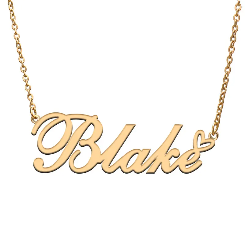 Love Heart Blake Name Necklace for Women Stainless Steel Golden Nameplate Pendant Femme Mother Child Girls Gift