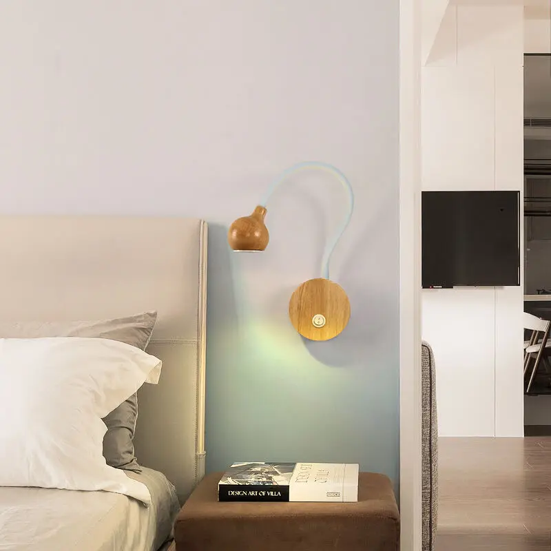 Nordic wood Wall light With Switch 5w led  free turn Adjustable bedhead Bedside Reading Light for Bedroom Decoration