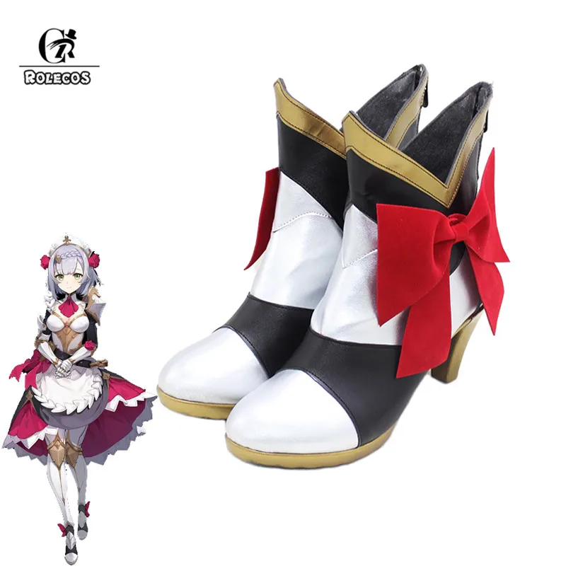 ROLECOS Genshin Impact Noelle Cosplay Shoes Game Genshin Impact Noelle Cosplay Shoes Women Boots Shoes High Boots Heels With Bow