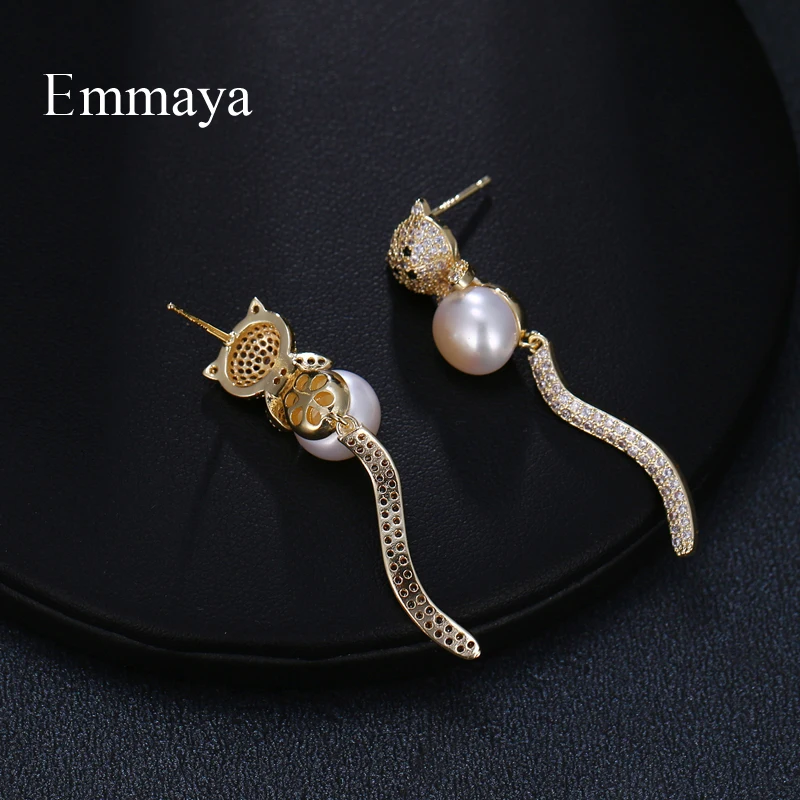 Emmaya Creative Animal Long Earring With Bear Above Pearl And Long Cute Tail For Girls Romantic Gifts Recalling Naive