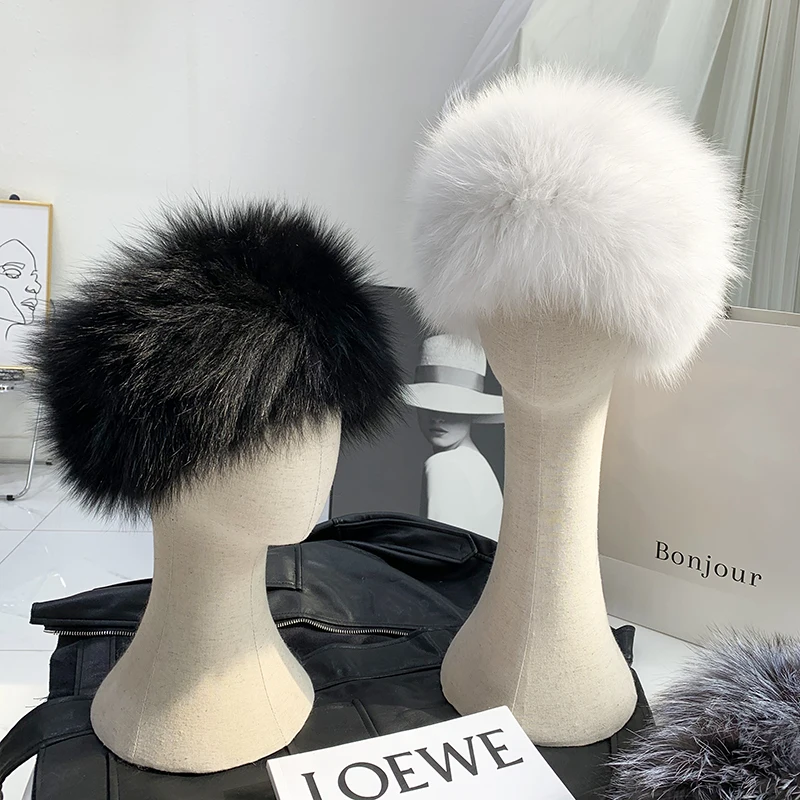 Winter Real Fur Handmade Stretch Fur Scarves Knitted Genuine Fox Fur Headbands Girls Natural Fur Ring Elegant Headband S2859