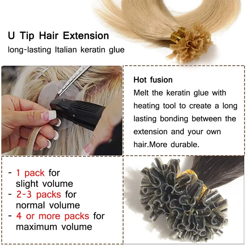 SEGO 1g/s Straight U Tip Hair Extension Pre Bonded Keratin Real Human Hair Nail Tip Extensions 50 Strands 50g