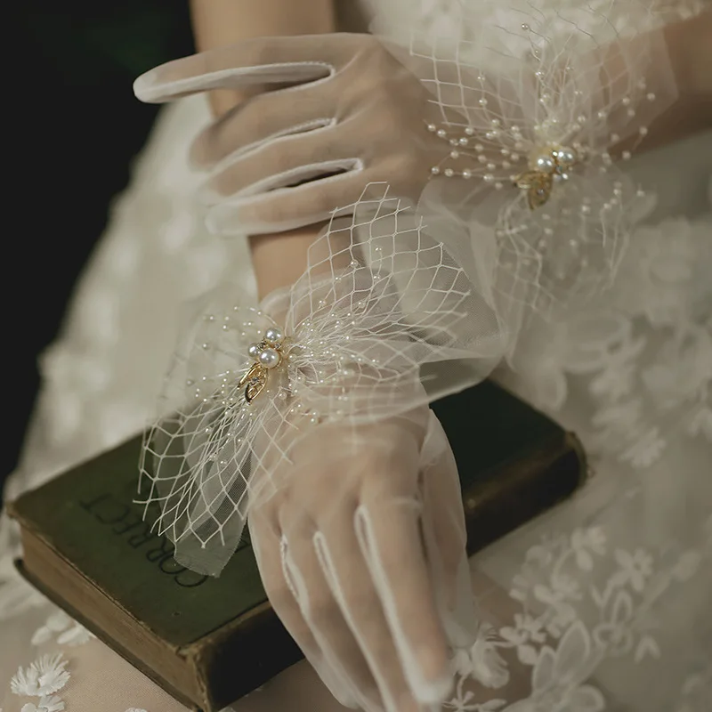 Guantes de novia de marfil sin dedos para mujer, guantes de boda transparentes, nueva llegada