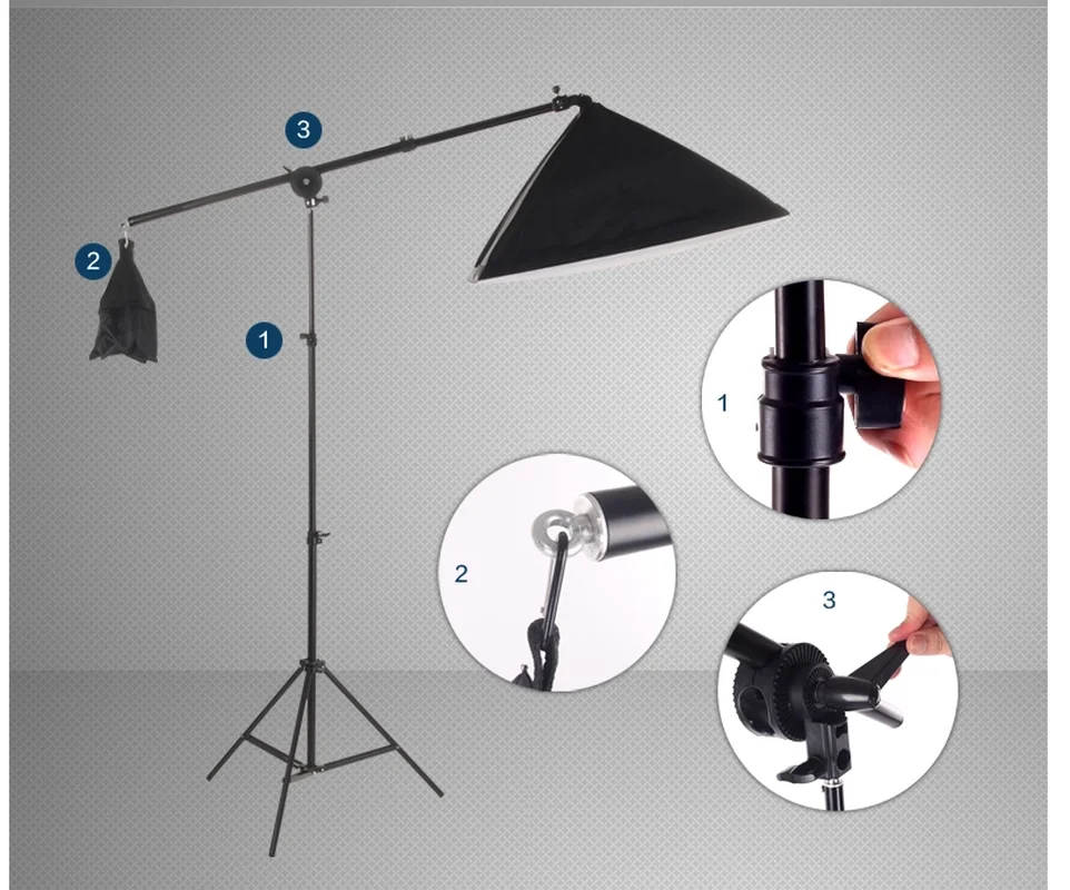 Photography  Studio Lighting Kit Softbox  with  Bulb Socket & Boom Arm Stand Hair Light  photography accessories backdrop stand