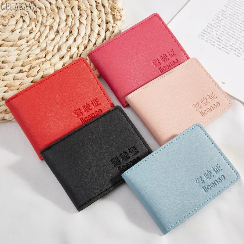 

Solid Color Auto Driver License Bag Cover PU Leather ID Pass Credit Cards Holder Car Driving Document Card Protective Case Purse