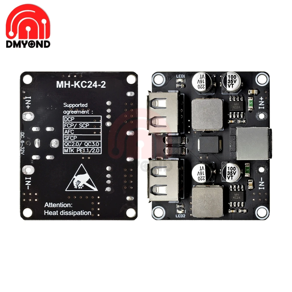 Módulo reductor de carga rápida para teléfono móvil, dispositivo Dual USB de 12V, 24V a 5V/9V, 2 canales, CC de 12V y 24V a QC3.0 2,0, carga rápida para coche