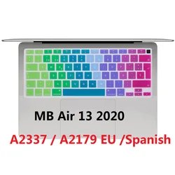 EU Soft Spanish Cover for Macbook Air 13 2020 A2179 / Air 2020 M1 Chip A2337 EU Spanish Rainbow Silicon Keyboard Cover Skin