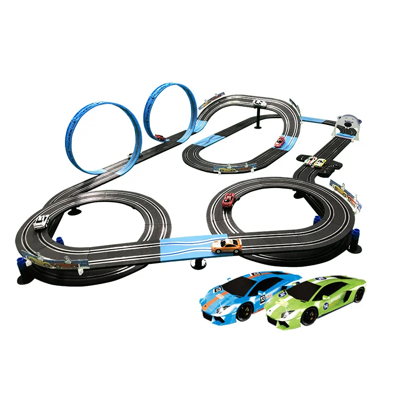 Juguete de carreras de pista 1:64, juego de juguetes de vía férrea eléctrica, pista de carreras, coche de Control remoto doble, juguetes para niños,