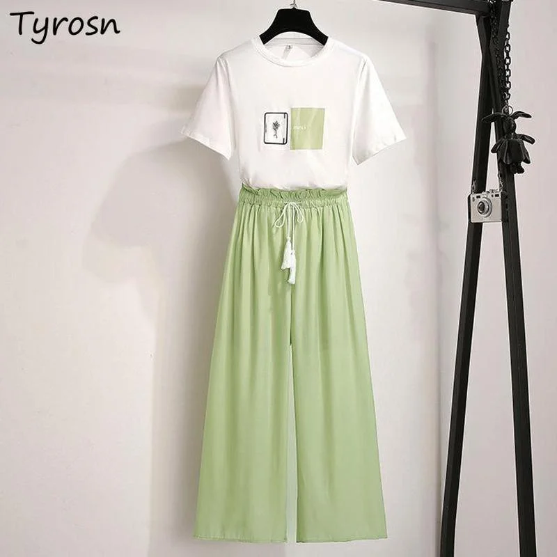 

Women Ankle-length Pants Sets Temperament Lady Summer Fashion Design Chic Daily Ulzzang Loose Wide Leg Trousers Streetwear New