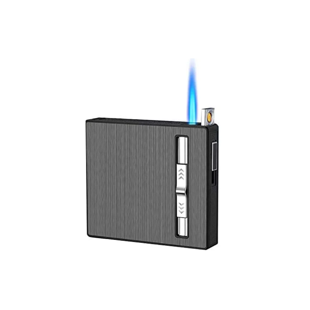 

Automatic Ejection Cigarettes Case with Tungsten Wire Ignition and Torch, Blue Flame Lighter, USB Rechargeable, 2 in 1