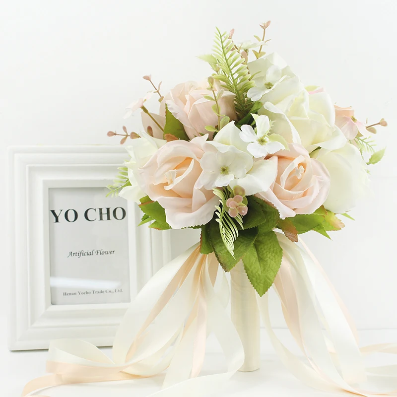 YO CHO Wedding Bouquets for Bridesmaids Bridal Bouquets Flowers Silk Roses White Burgundy Wedding Bouquet Bride Marriage Supplie